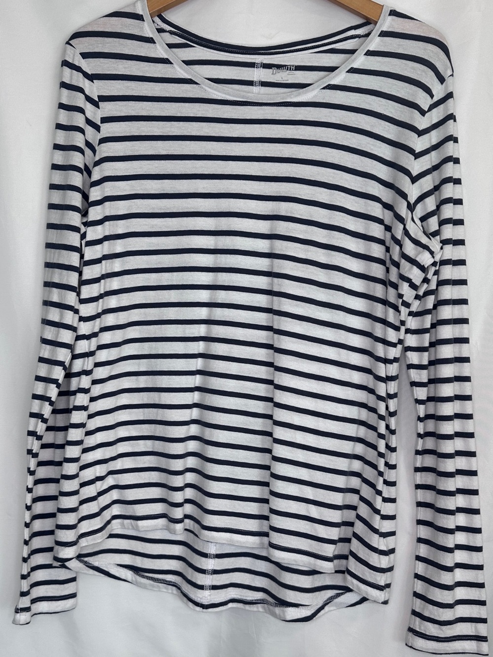 Duluth Trading Co White & Navy Striped Long-Sleeve Crewneck
